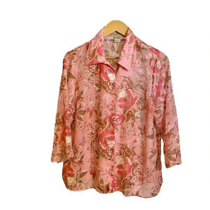 VGT NOTATIONS Women's Shirt Collard Loose Blouse Floral Print Soft Pink Size L